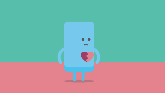 Sad character with a broken heart in a break up